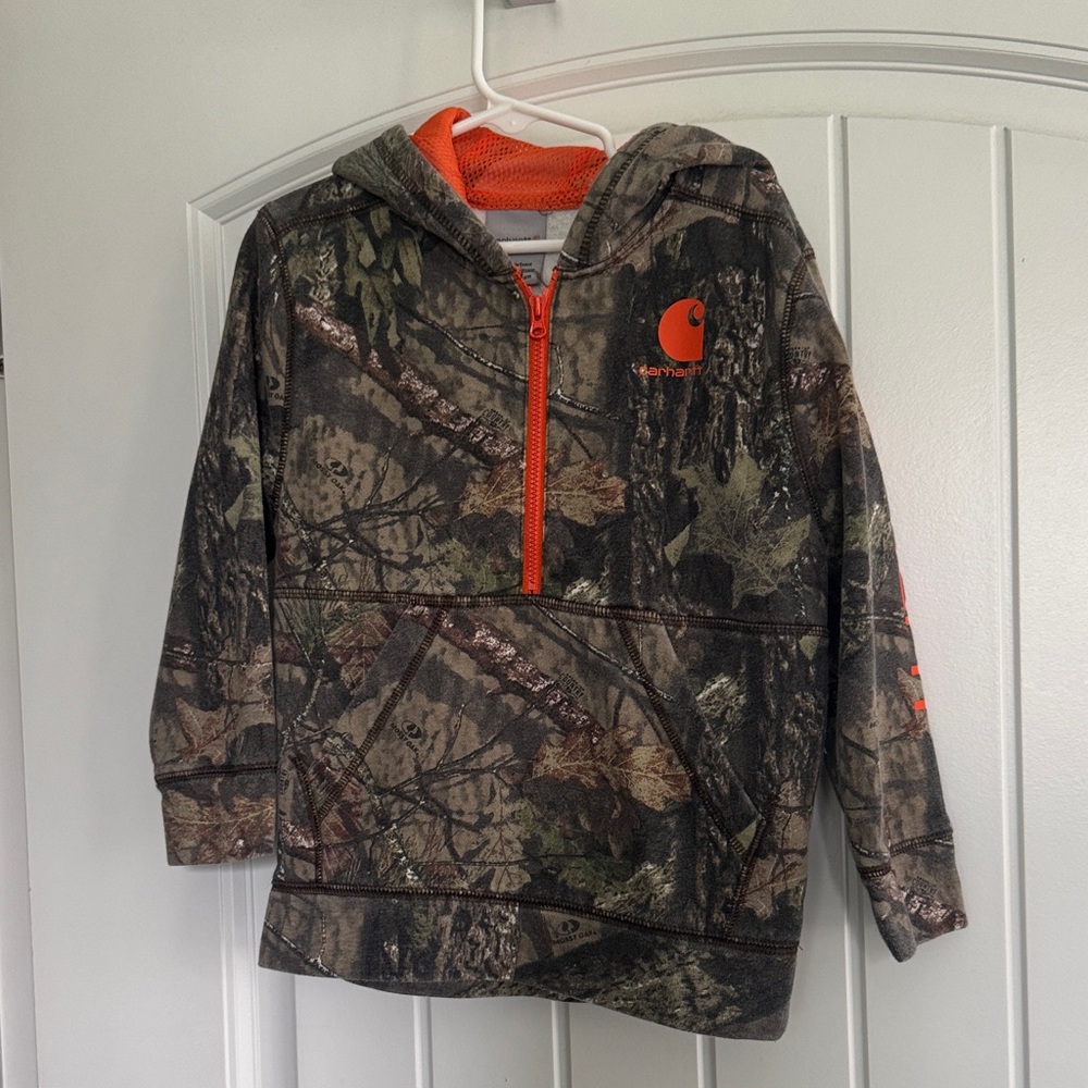 Carhartt Kids Woodland Camo Hoodie with Bright Orange Details